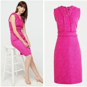 J.Crew Hot Pink Boucle Tweed Sleeveless Sheath Dress Size 4